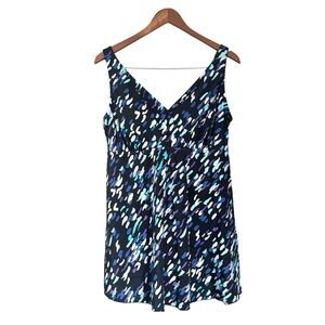 Swimsuits For All Speckled V Neck Swim Dress One Piece Black Blue Size 18